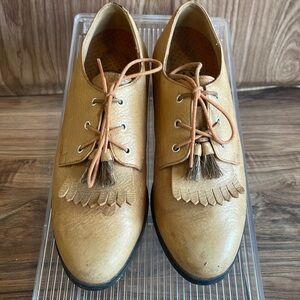 Ariat Tan Leather Kiltie Tassel Lace-Up Flats